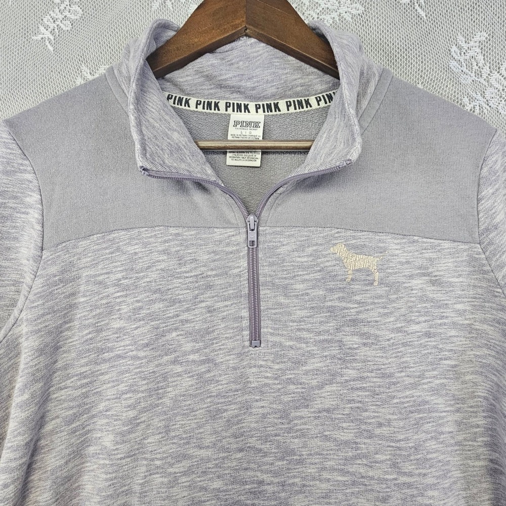 Victoria's Secret LOVE PINK Quarter Zip Sweatshirt Women's Large Gray Athleisure